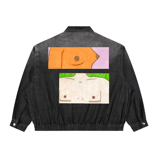 Unisex Vintage Wash Full-Zip Denim Jacket