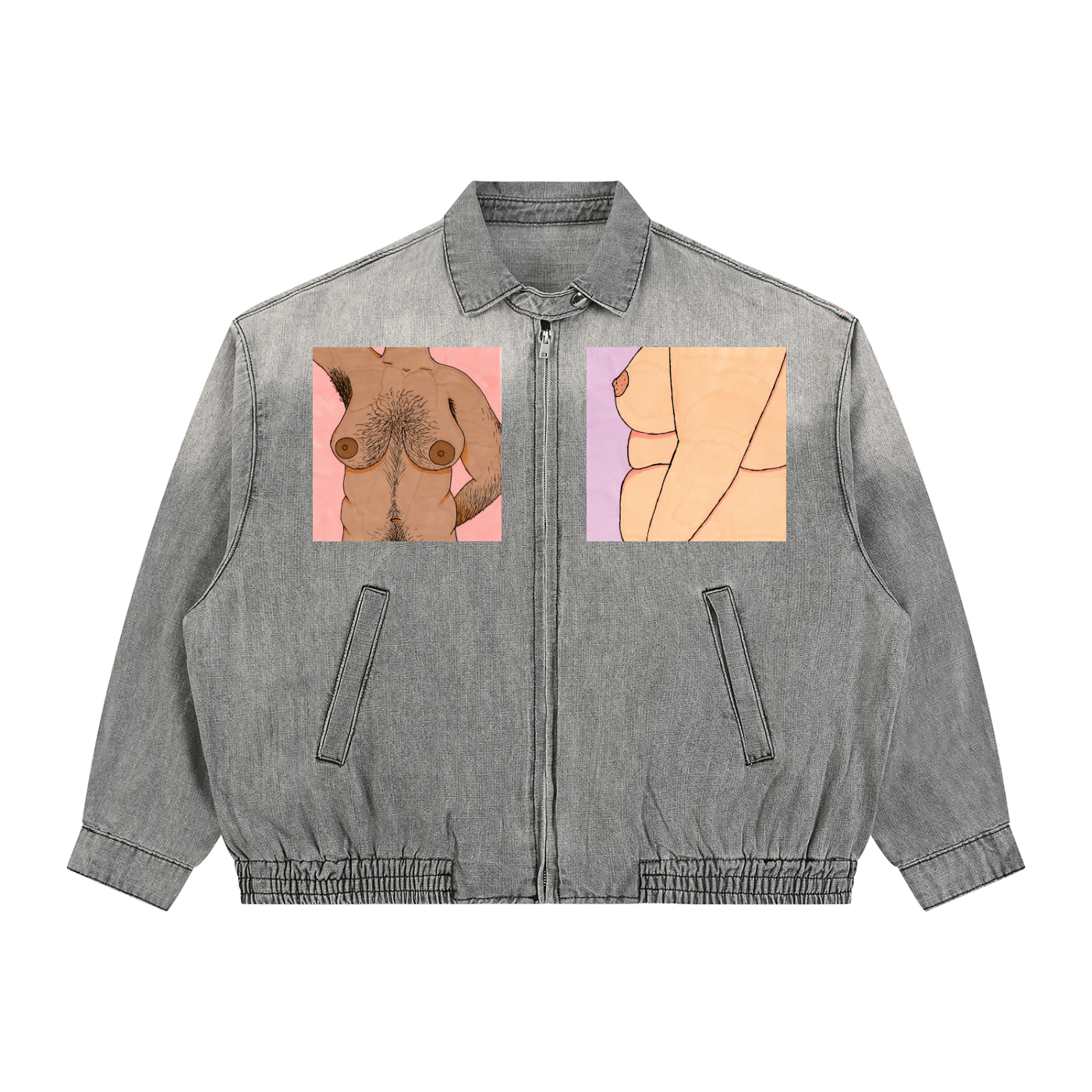Unisex Vintage Wash Full-Zip Denim Jacket