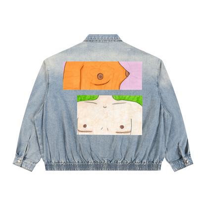 Unisex Vintage Wash Full-Zip Denim Jacket