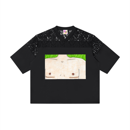 Unisex Lace Paneling V-Neck T-Shirt