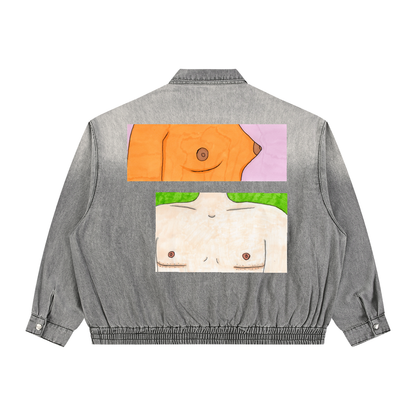 Unisex Vintage Wash Full-Zip Denim Jacket