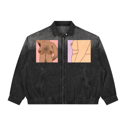 Unisex Vintage Wash Full-Zip Denim Jacket