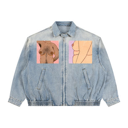 Unisex Vintage Wash Full-Zip Denim Jacket